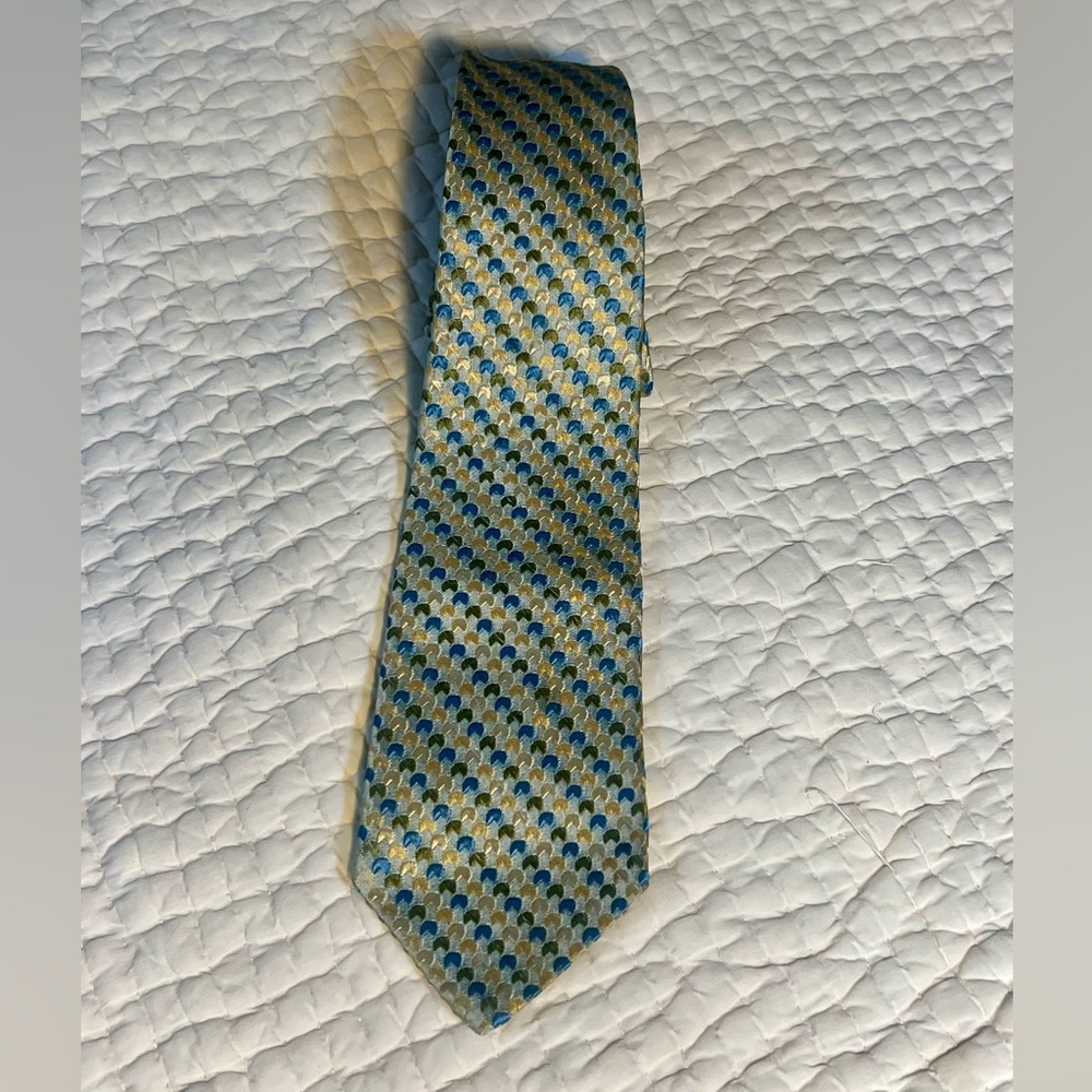 Vintage Christian Dior Blue and Gold Silk Tie with Diagonal Stripes
